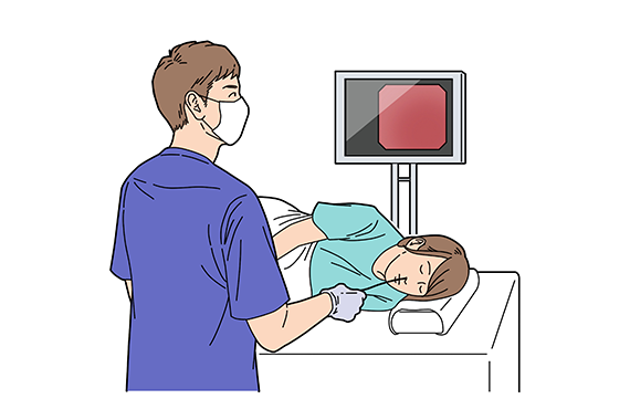 胃カメラ検査を受ける患者と医師